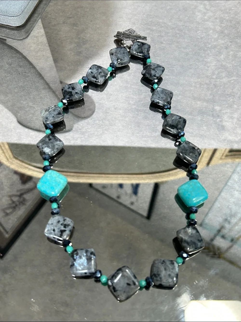 Vintage JBB 925 Sterling Turquoise & Labradorite Stone Beaded Necklace